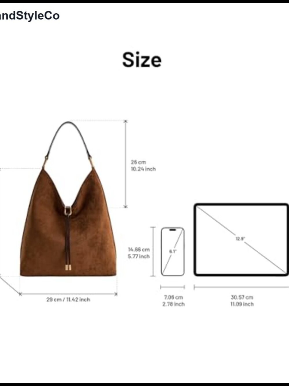 Faux Suede Shoulder Bag with Gold Hardware for Women โ Hobo Style Fits iPad - Picture 2 of 6